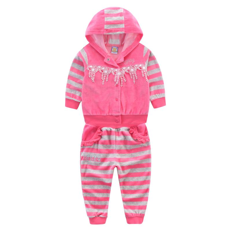 Newborn Girlss Infant Clothing Velvet Winter Spring Long Sleeve Trousers Set With Hat Buttons Embroidered Hot Drilling Lace Edge Kidswear Aapparel