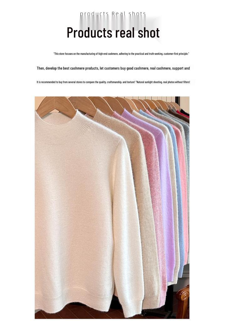Lekasha Women's 100% Pure Cashmere Half-High Collar Loose Pullover for Autumn/Winter