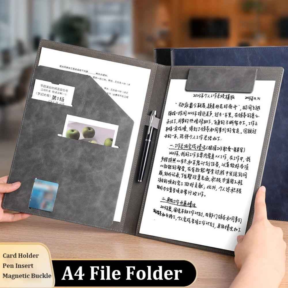 PU Leather Contract Document Clip With Card Holder Writing Pad A4 File Folder Clipboard  Business