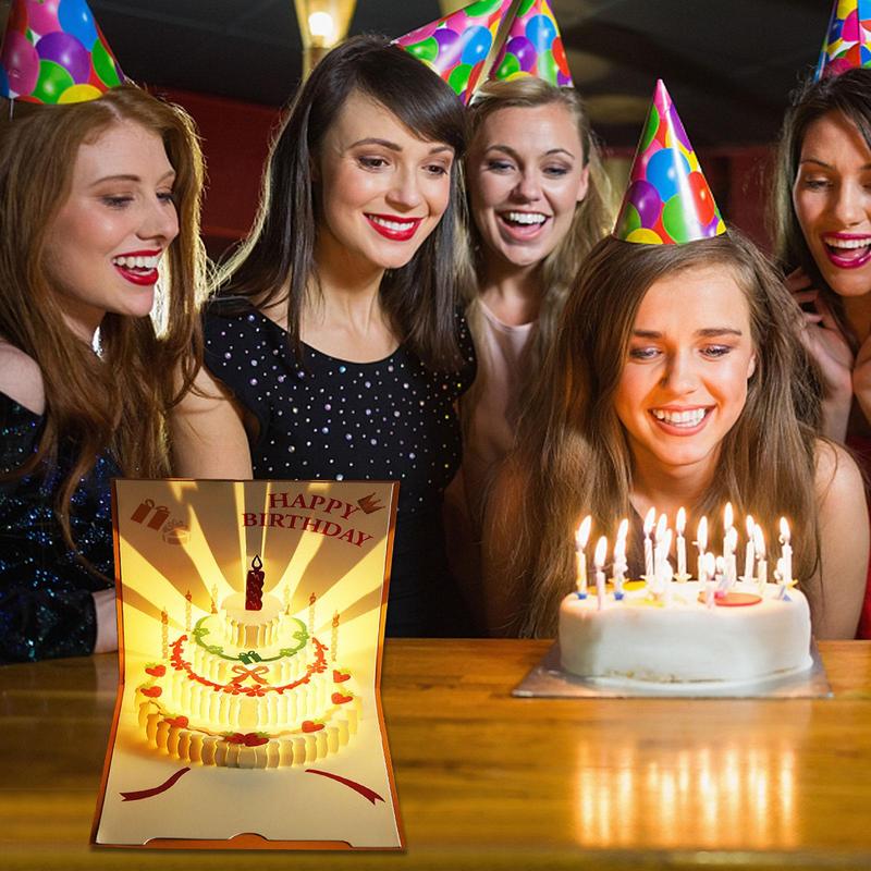 Birthday Card Music Light Greeting Card With Up Birthday Cake Happy Birthday Postcards Gift For Mom Wife Sister Boy Girl Friends