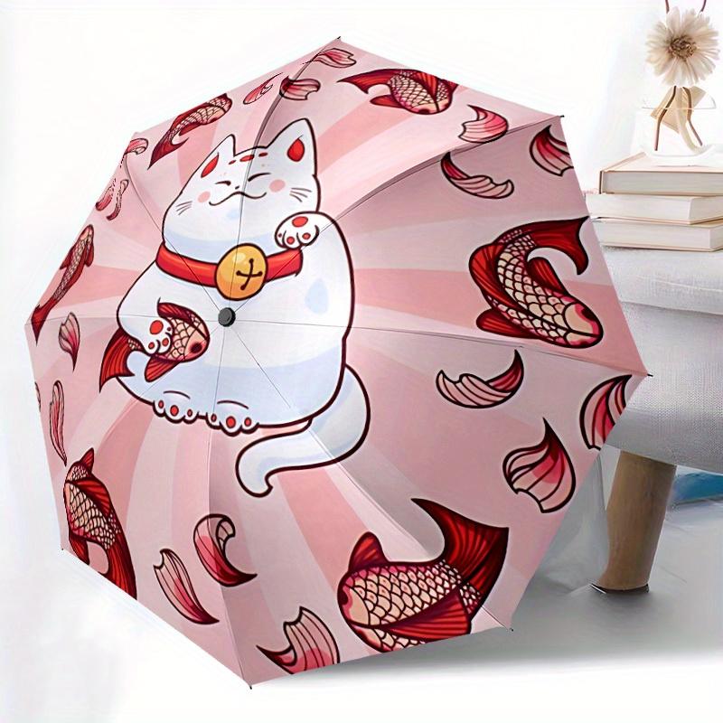 1pc Maneki Neko Fishes Automatic Umbrella   Auto Open/Close Folding Umbrella with  8 Rib Frame, 3 Fold Compact Umbrella for Men & Women, 137