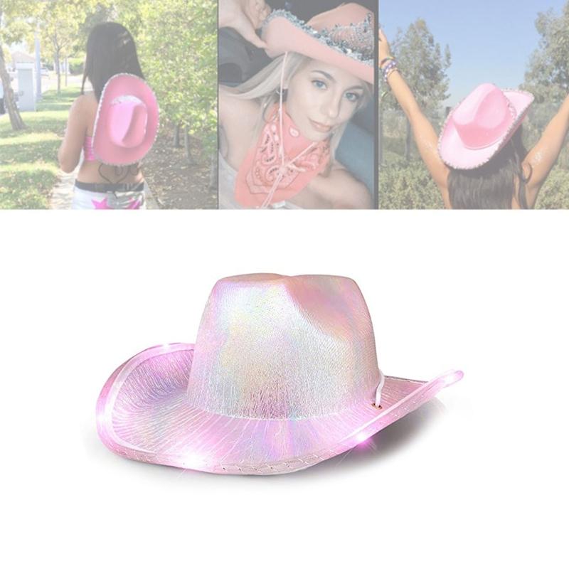 Cowgirl Hats Led Women Bachelorette Party Birthday Party Hats For Adults Cowgirl Holographic Party Disco Dress Up