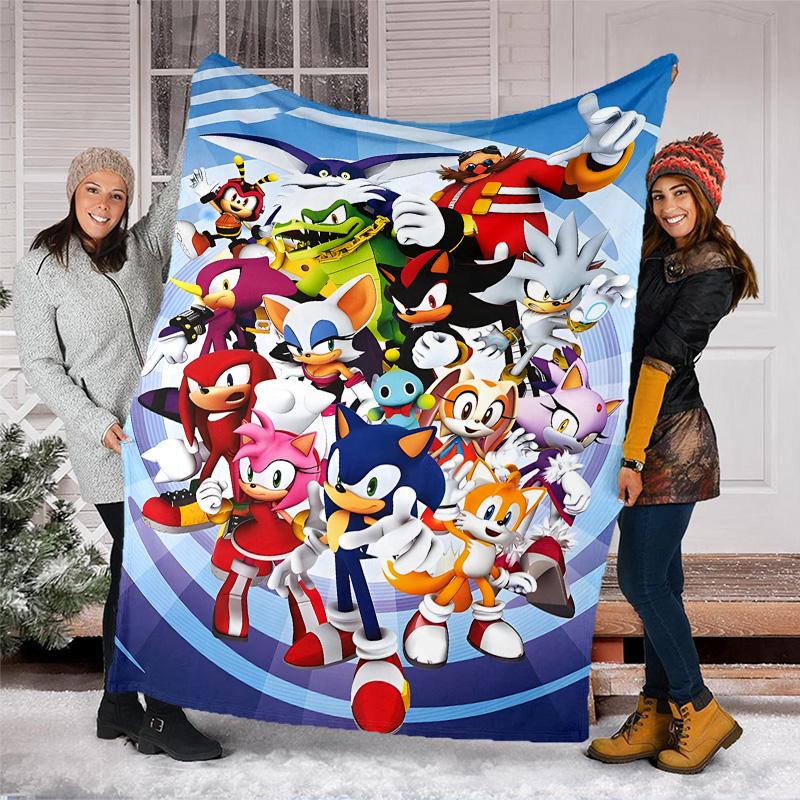 1pc Sonic5 Theme Soft Flannel Throw Blanket - Digital Print, Polyester, Cozy for All Seasons, Perfect for Outdoor, and Travel
