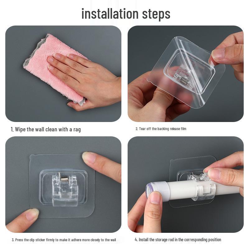 Punch-Free Curtain Rod Holder - Adhesive Wall Bracket for Door & Home Use