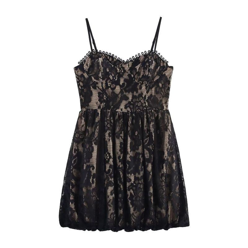 

Kaslead New Women clothes Western Style Fashion Lace Sling Sexy Temperament Flower Bud Dress Image color L