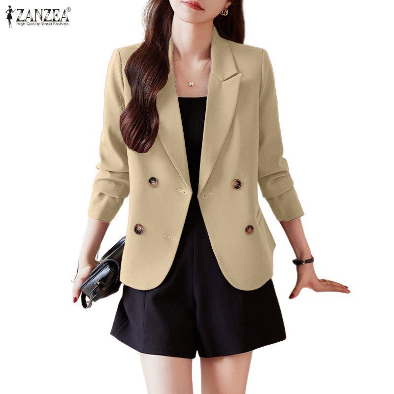 ZANZEA Women Lapel Long Sleeve Casual Thin Cardigan Blazer