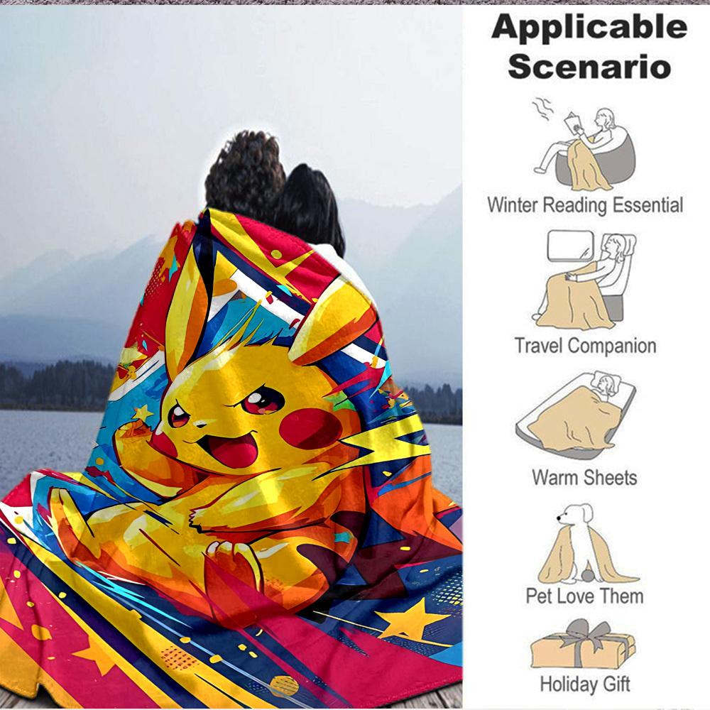 1pc Pikachu Energy Soft & Warm Flannel Blanket, Multi-Purpose Throw Blanket for Couch, Sofa, Office, Bed, Camping, Travel 137