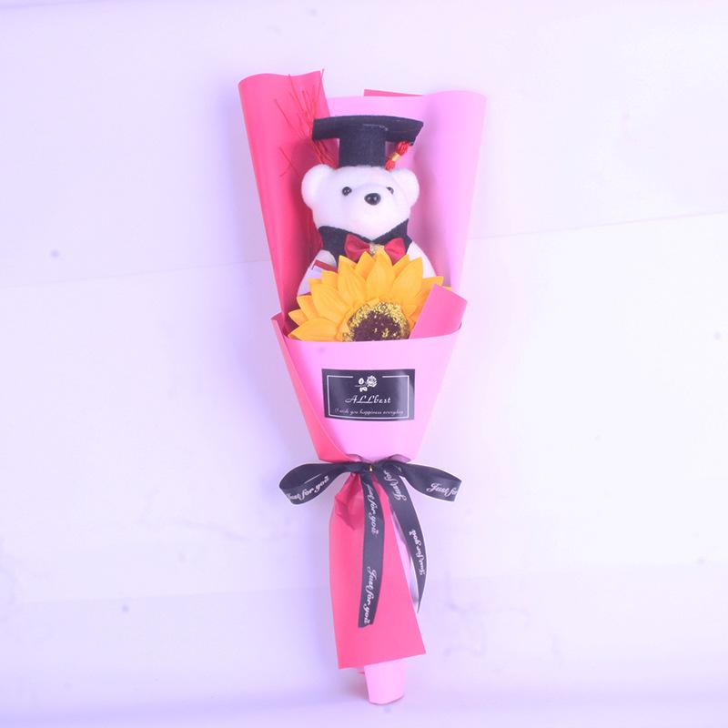 Graduation Bear Bouquet with Sunflower, Rose, and Doctor's Hat - Perfect Gift for Bachelor's or Master's Grad