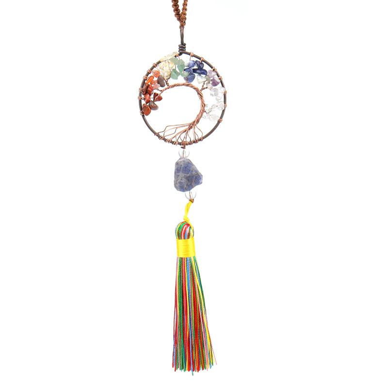 Woven Natural Gravel Crystal Rough Stone Life Tree Fringed Pendant Car Rearview Mirror Pendant Bag Decoration G16