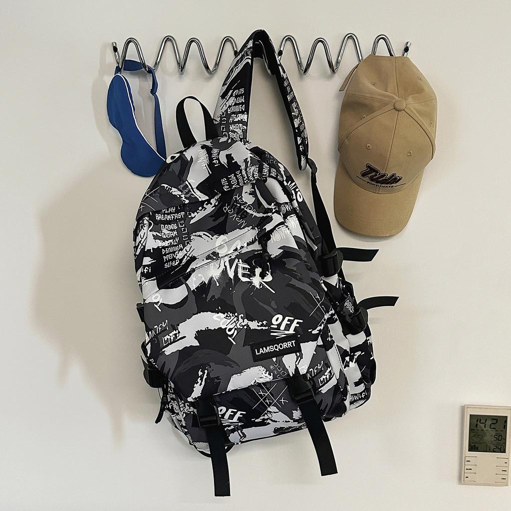Schoolbag1011 New Large Capacity Graffiti Trendy Cool Leisure Travel Backpack Lightweight Computer Bag Middle and High School Student Backpack
