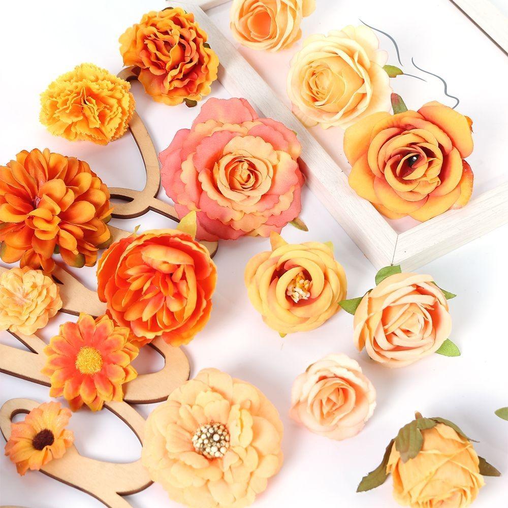 Autumn Orange Artificial Flowers Silk Fake Flowers for Home Room Decor Garden Wedding Decoration Bouquet Wreath Gift Accessories