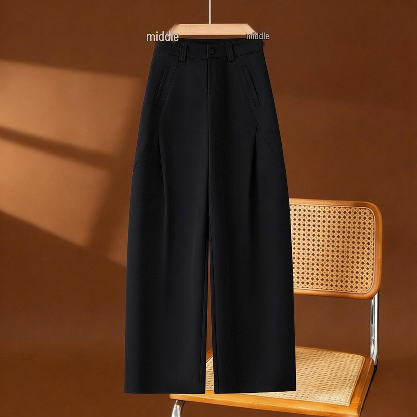 

2026 Women s Spring High-Waisted Flared Trousers for Pear-Shaped Figures with Side Pleats 27/M [96-105 lb] чёрный