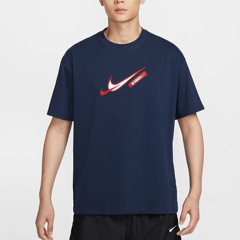Nike Logo Print Round Neck Breathable Pullover Short Sleeve T-Shirt Men T-Shirt Navy-Blue FZ8076410