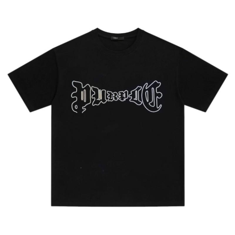 Unisex Loose Fit Cotton T-Shirt With Purple Letter Print Casual Top Teens Adults
