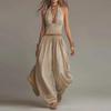 Completo Boho Chic Due Pezzi Sexy Top Scollo all'americana Traforato & Pantaloni Larghi Vita Elastica Completo Outfit Vacanze Estive Set da Spiaggia