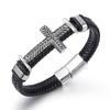 Vintage Alloy Cross Men's Braided Leather Bracelet Handwoven Cowhide Wristband Fashion Creative Jewelry Adjustable Size