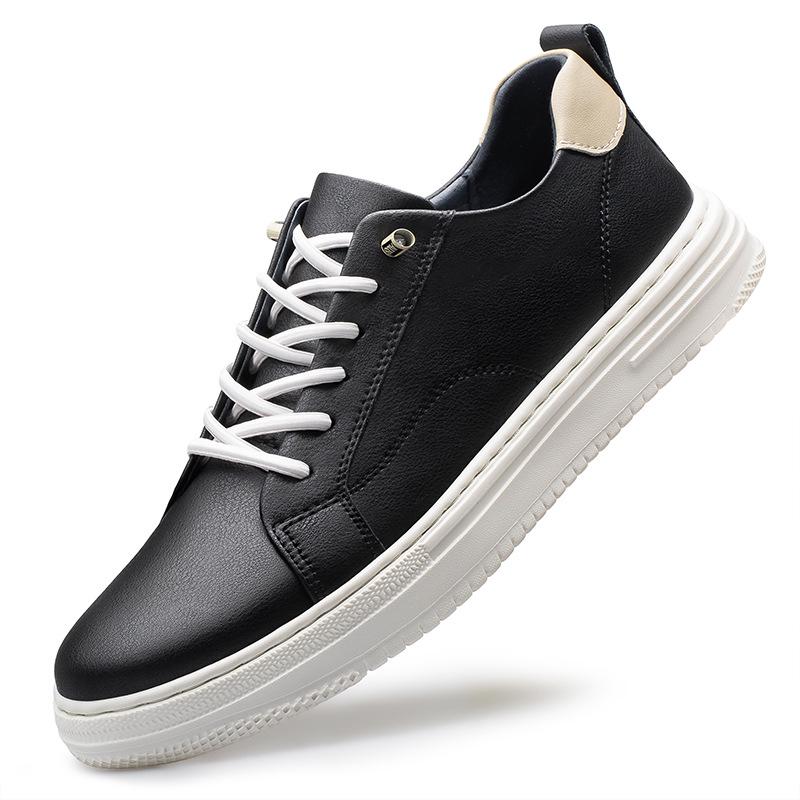 Men s Low Top Casual White Cowhide Breathable Sneakers - Round Toe, Lightweight Autumn Sports Shoes. 44 чёрный