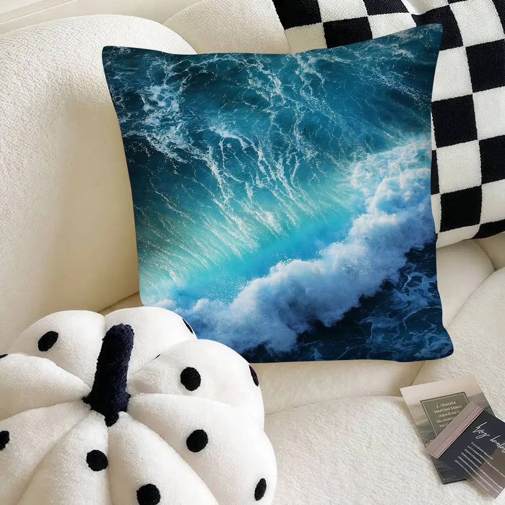 Blue Ocean Pillow Case Fashion Square Pillowcase Bedroom Sofa Room Ins Decoration Leisure