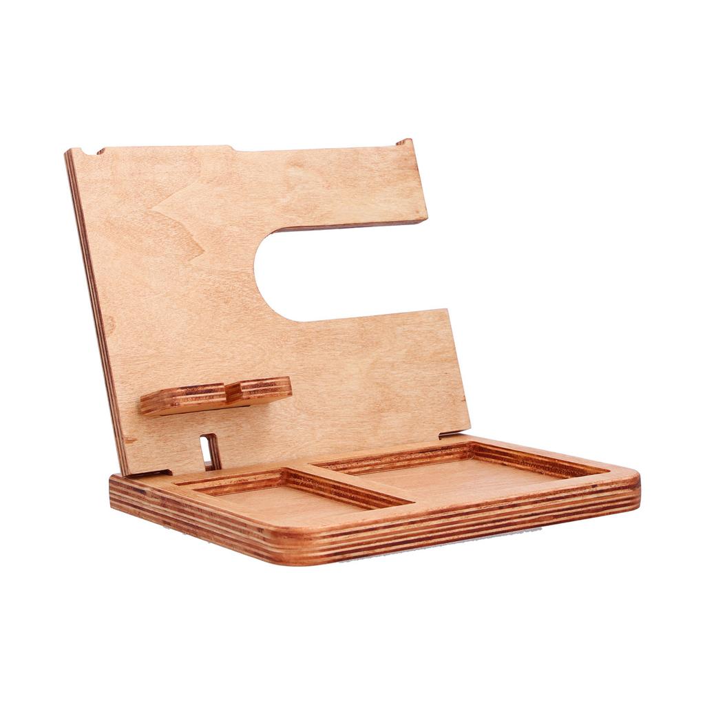 Wood Phone Docking Station Key Holder Desktop Storage Organizer Surface Polishing Treatment Watch Glasses Stand