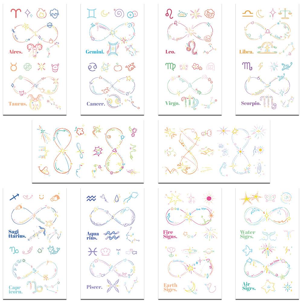 

10 листов красочных мультяшных тату-наклеек со знаками зодиака для лица, рук, тела, временные водостойкие тату-наклейки, креативные подарки