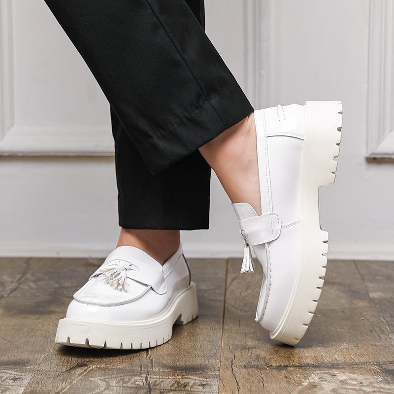 Men Loafers Thick Sole Solid Color Tassel Decoration Professional Business Men Shoes