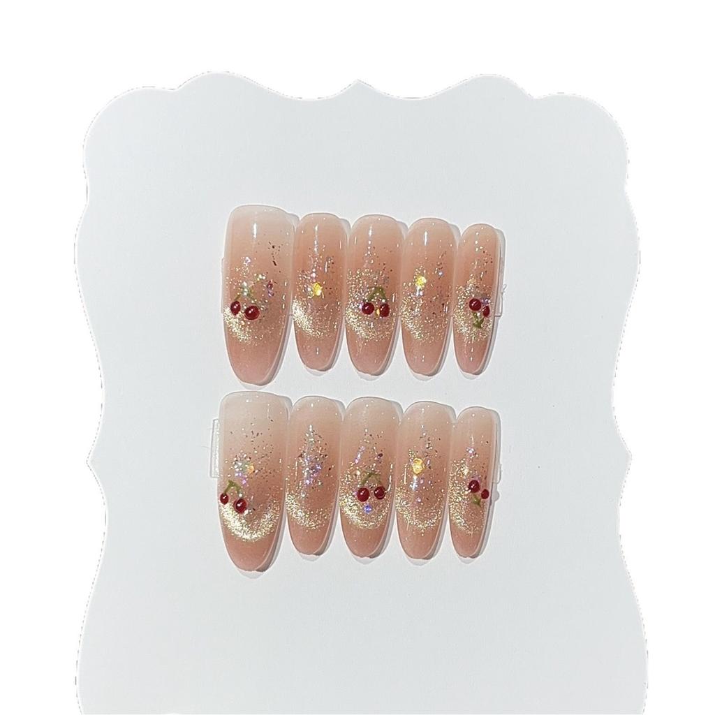 Kirsche Süßer Traum Handgezeichnet Niedlich Kirsche Blinzelnd Goldenes Lächeln Katzenauge Goldfolie Pailletten Rüstung tragen