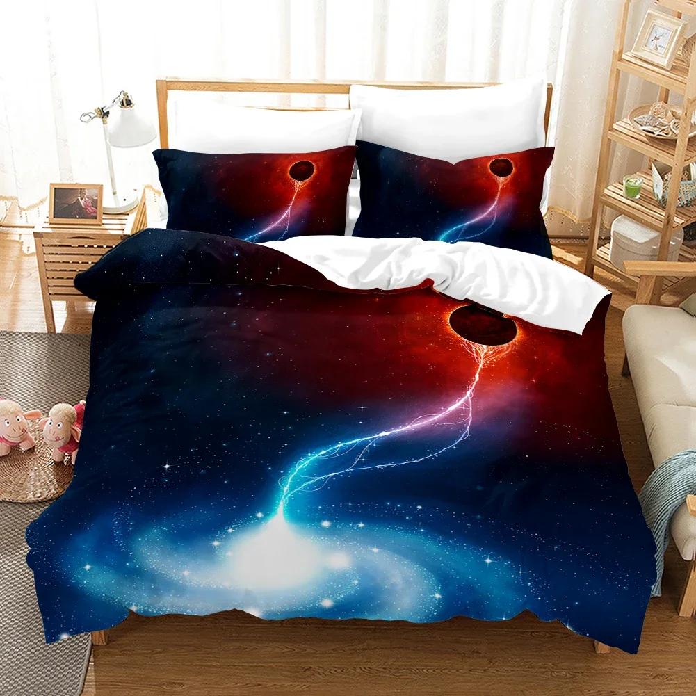 Starry Sky Duvet Cover Set Microfiber Outer Space Theme Comforter Cover Teens Boys Quilt Cover 3D Starry Sky Series Bedding Set