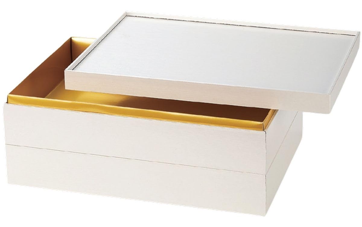 

J-kitchens Two-Tiered Jubako Box, 100mm Long, Square, Paper, White Pearl, 29.9cm x 20.6cm x 11.9cm, Made in Japan