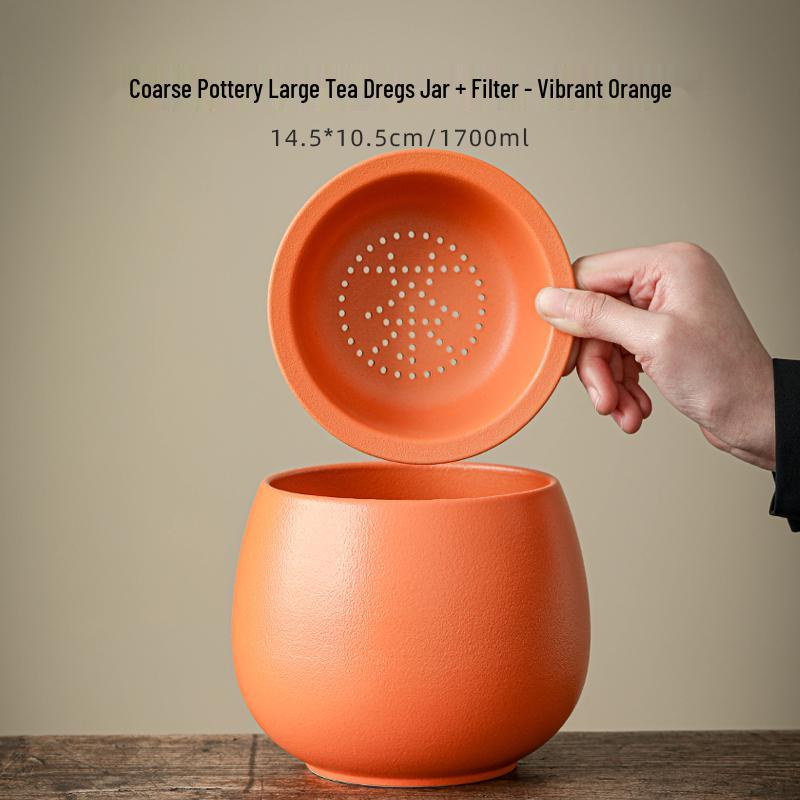 Large Ceramic Tea Waste Jar with Filter - Desktop Trash Can for Tea Dregs & Water Disposal