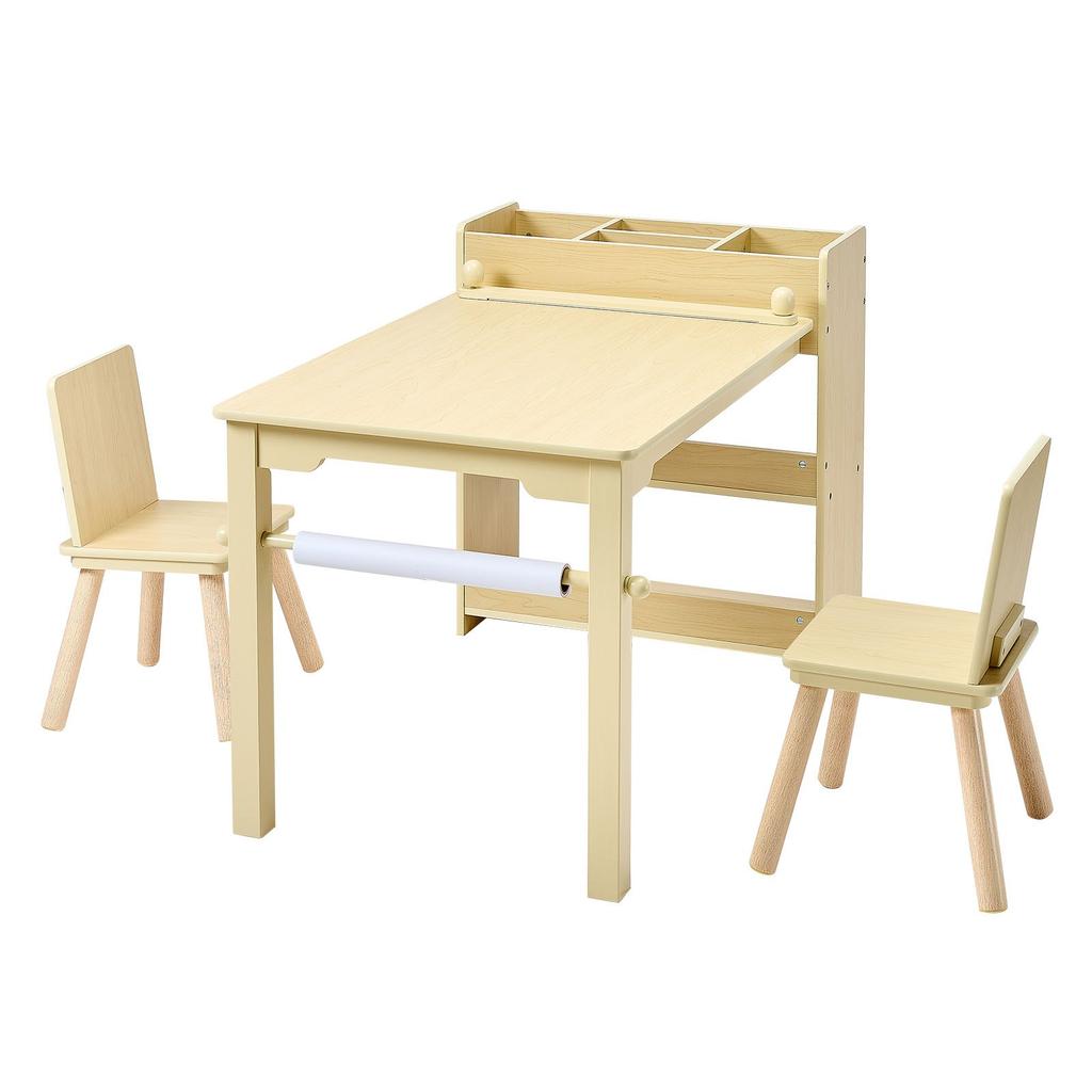VEVOR Set Tavolo e Sedia per Bambini, Tavolo per Lavoretti per Bambini Piccoli con Mobiletto a 3 Ripiani, Scrivania Gioco Attività in Legno per Bambini con 2 Sedie