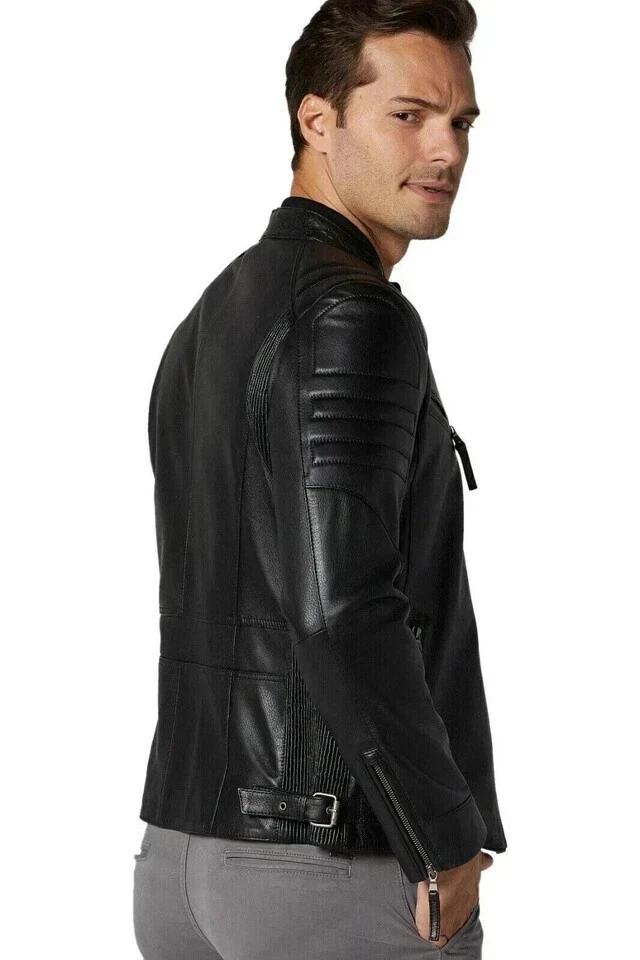 

HOT Men Jacket Black Leather Handmade Genuine Lambskin Stylish Biker Soft Real 3XL чёрный