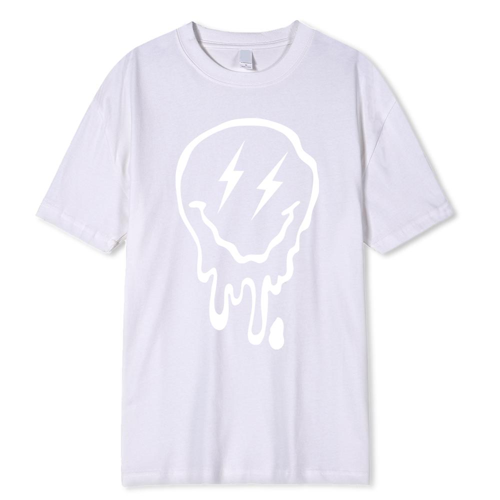 Top z nadrukiem topiącej się uśmiechniętej buzi, męski, oddychający, casualowy, luźny, oversize, bawełniany, z okrągłym dekoltem, bawełniana odzież