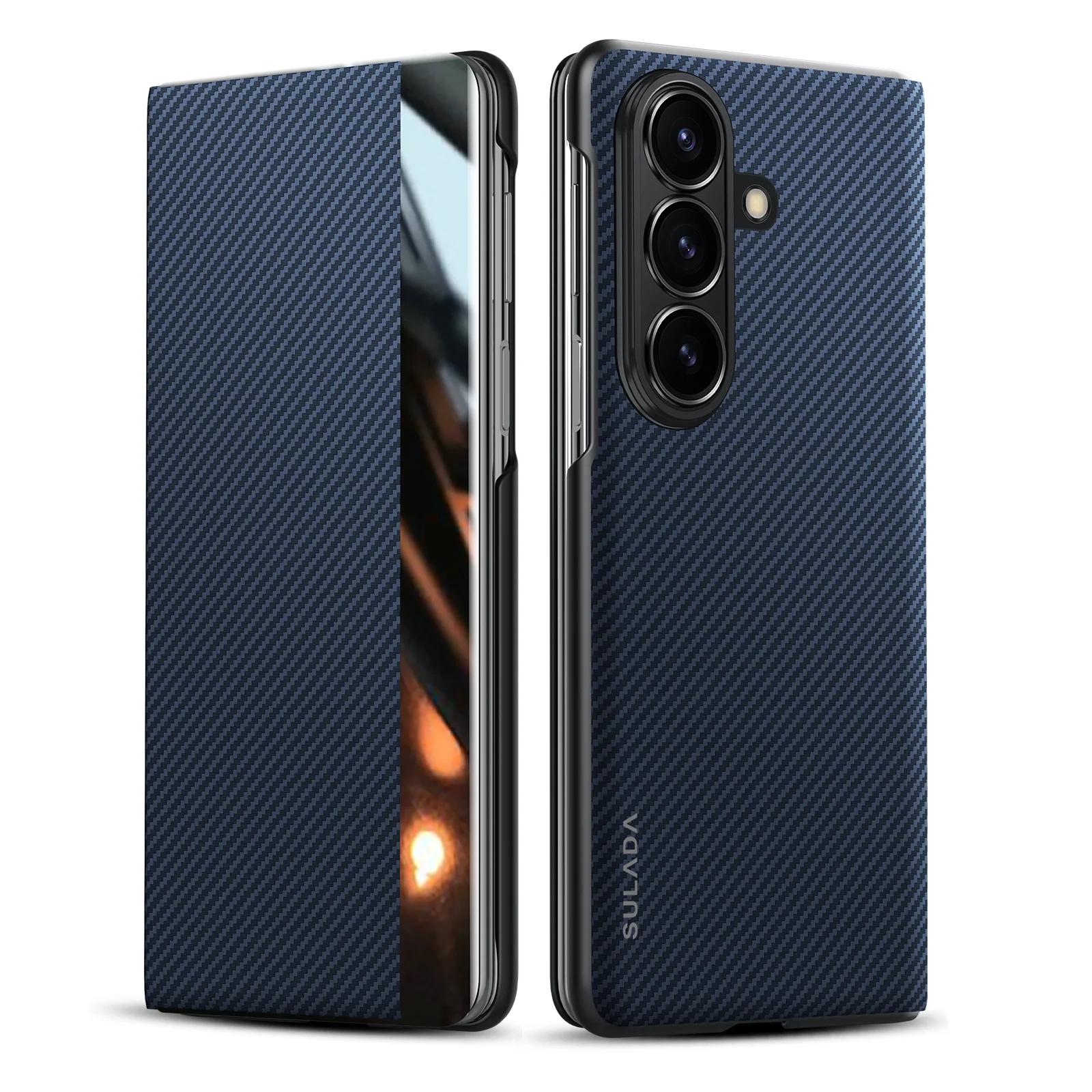 

Прочный умный магнитный кевлар 600d текстура для чехла Samsung Z Fold 7 6 Слот для карт Петля Всевключающая деловая откидная крышка для Galaxy Fold6 Galaxy Z Fold7 синий