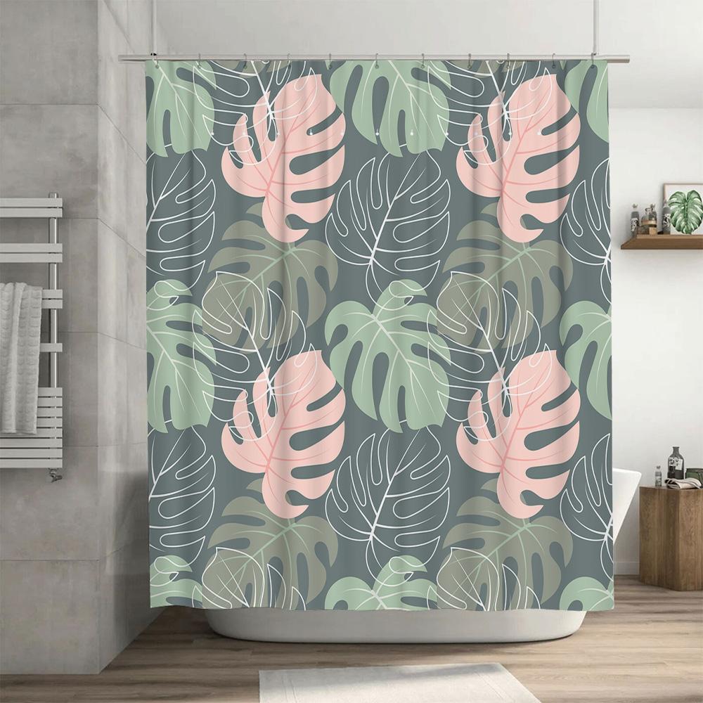Minimalistisches Modernes Badezimmer Dekor Duschvorhang Mit Palmenblattdruck In Grün Rosa Farben Heimdeko Für Badezimmer Größe: 72 X