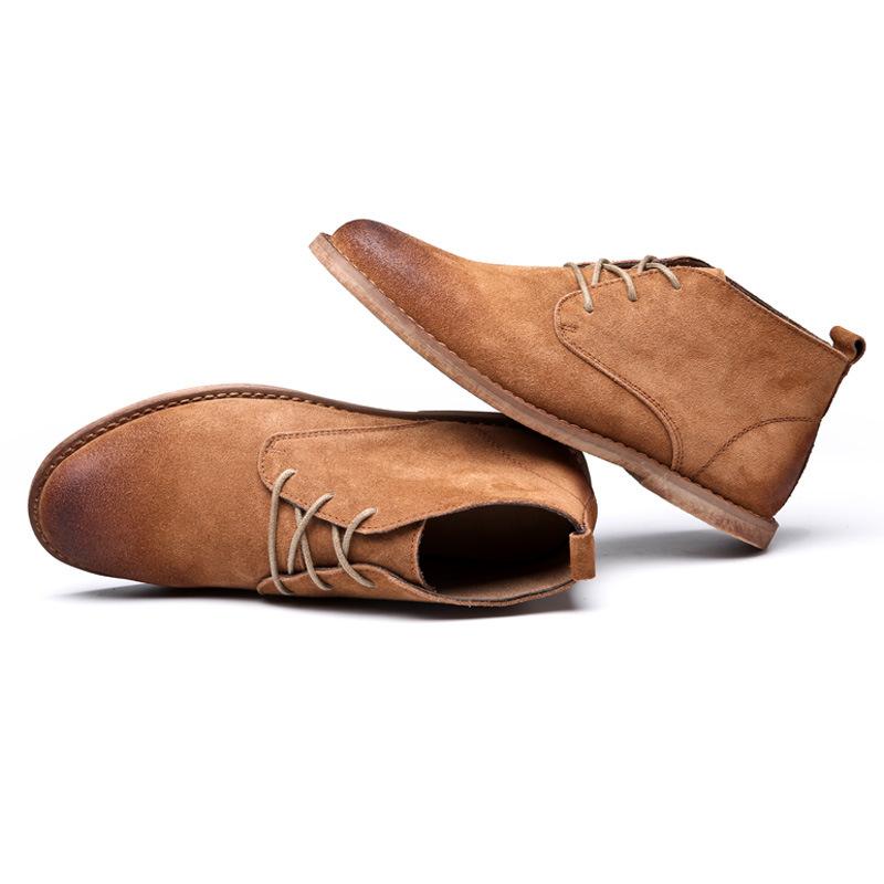 Mode Neue Echtleder Stiefel Herren Rindsleder Hohe Schuhe Britisch Retro Kurze Stiefel Männlich Werkzeug Wüstenstiefel Klassiker Rutschfeste Schuhe