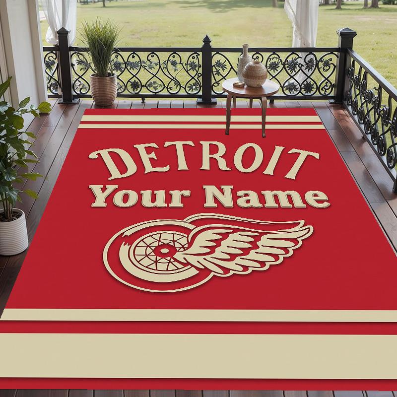 Custom Text Printed Rug Detroit Red Wings Non Slip Floor Carpet For Home Room Decor