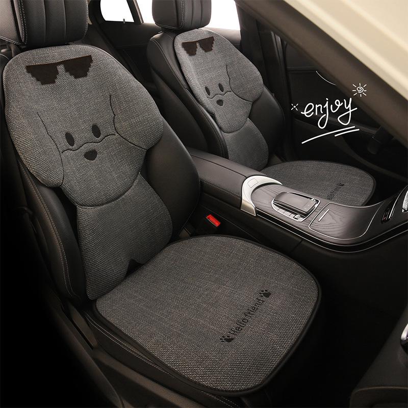 Puppy Cartoon Sunglasses Car Seat Cushion for Kia Models, All-Season Cotton Linen