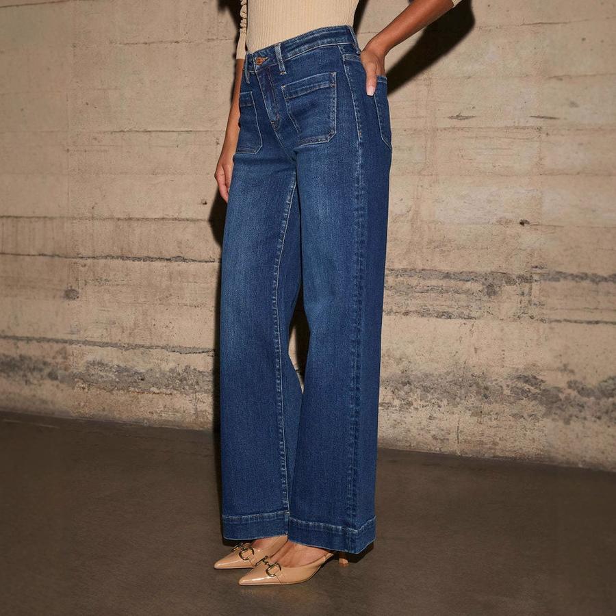 Dámské džíny s vysokým pasem Jaro Nový styl Slim Fit Široké nohavice Retro styl Rovné kalhoty
