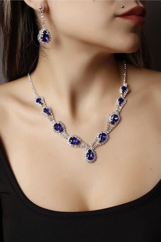 Sada náhrdelníku a náušnic z postříbřeného kamene Hurrem Set pro zvláštní příležitosti Svatební sada Choker