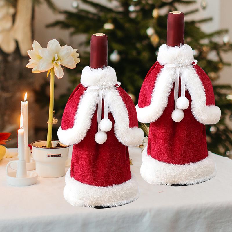 Gold Velvet Christmas Wine Bottle Set - Festive Table Decorations & Red Wine Bag