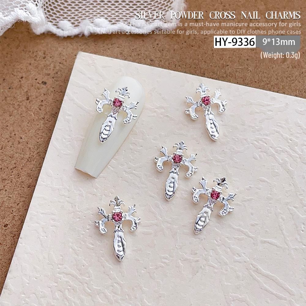 Pink Rhinestone Cross Nail Art Decorations: Multiple Styles of Wearable Metal Nail Accessories