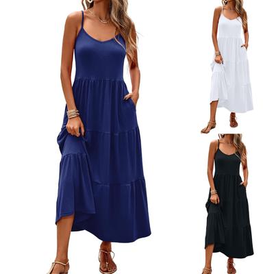Women's Color Sleeveless Slim Fit Fashionable Long Dress