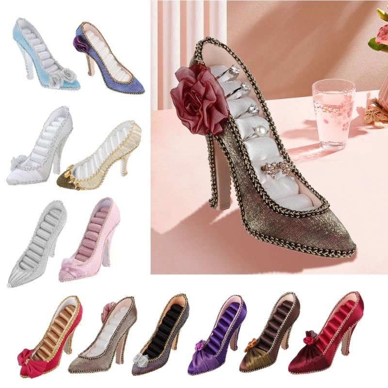 Sparkling Shoe Shape Jewelry Holder Stand with Multiple Storage Compartments Suitable for Earrings Rings and Necklaces