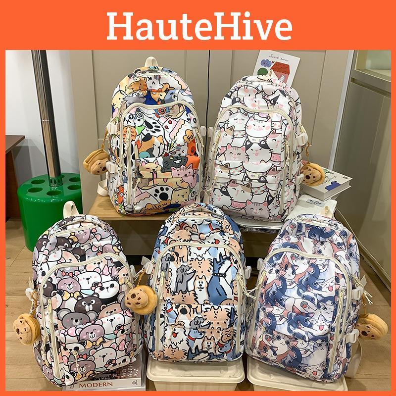 Large Capacity Backpack With Cartoon Cat Dog And Bear Print Designs Daily For
