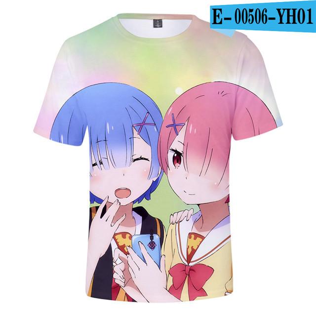 Re Zero 3D potištěné tričko s krátkým rukávem pro léto Muži Ženy Kreslené oblečení Rem a Ram Japonská anime košile Trička