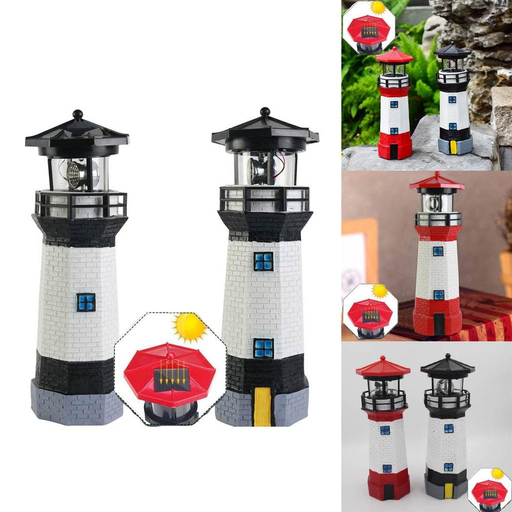 Elegant Outdoor Solar Resin Rotating Lighthouse Garden Decor Lights For Yard Spaces