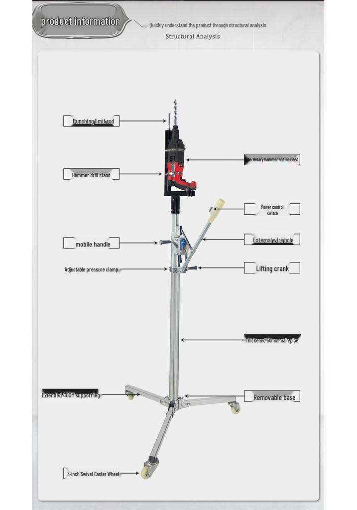 Versatile Electric Hammer Stand with Hydraulic Punch and Impact Drill for Ceiling Installation