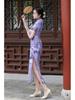 2024 Spring/Summer Elegant Retro Double-Layer Silk & Linen Short-Sleeve Cheongsam Dress