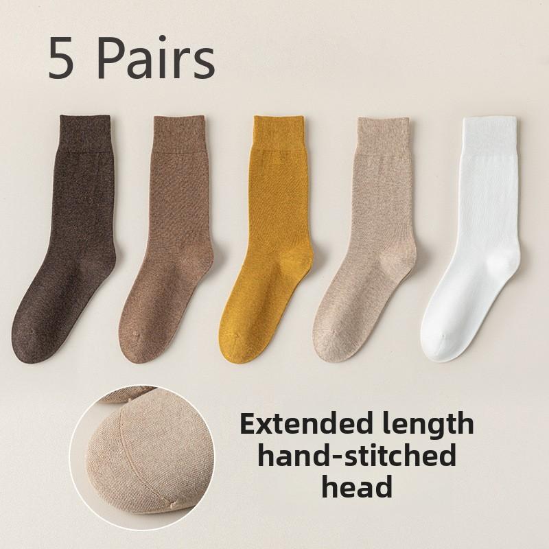 

5 Pairs of Female Autumn Plus Long Wear Resisting Pilling Boneless Cotton Comfortable High Grade Mid Tube Socks 5 Pairs