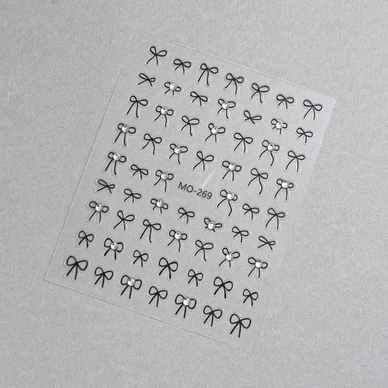 3D Crystal Diamond Bow Nail Stickers: Black & White Self-Adhesive Cute Embossed Decals